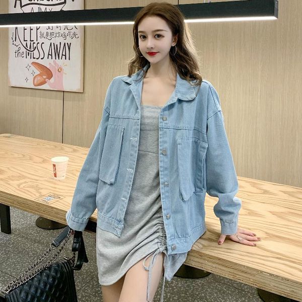 women's jackets denim jacket for women 2021 spring cotton loose large pocket single breasted vintage washed, Black;brown